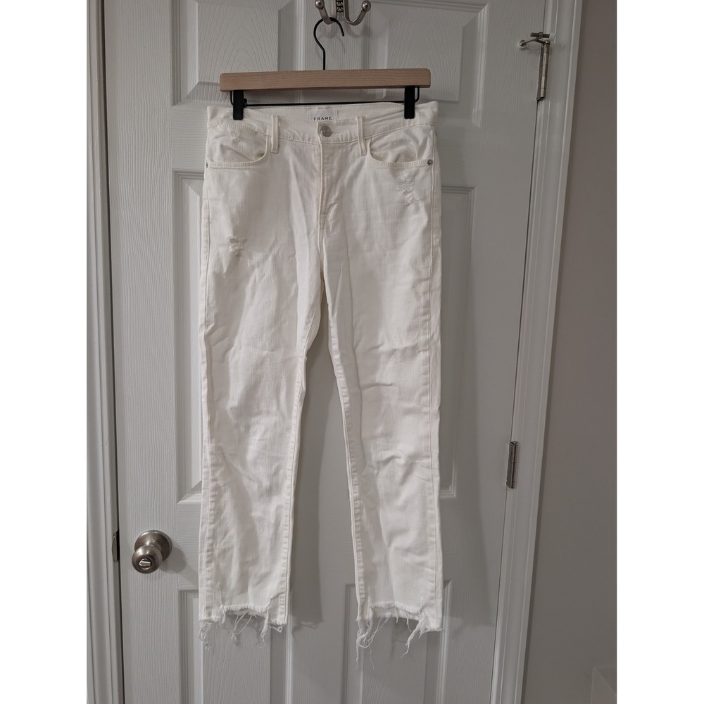 Frame Denim, Size 29, Le High Straight, White Straight‎ Leg Frayed Hem Pants